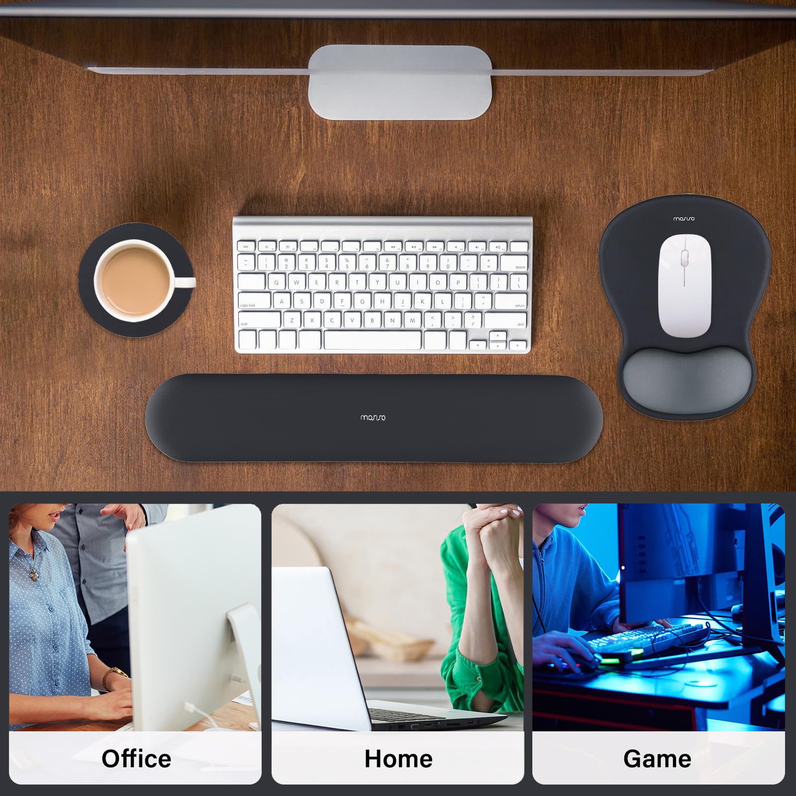 MOSISO Supporto Poggiapolsi Mouse Pad Ergonomico Tappetino Tastiera Memory Foam Antiscivolo Grigio Ardesia