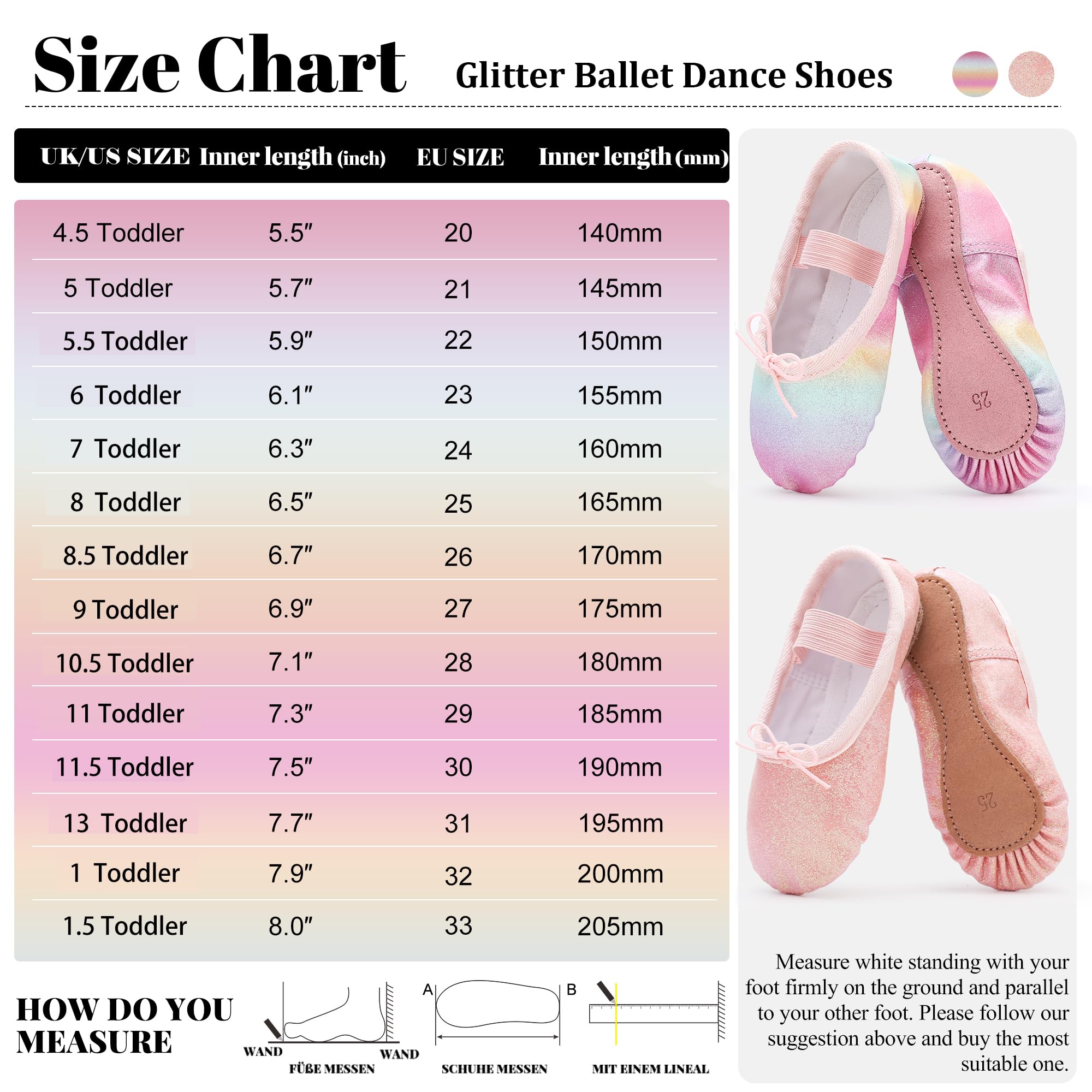 Zapatos de ballet para niñas, zapatos de ballet con purpurina, zapatillas de baile de piel, suela completa, zapatos planos de ballet para niños y niños pequeños — view 4