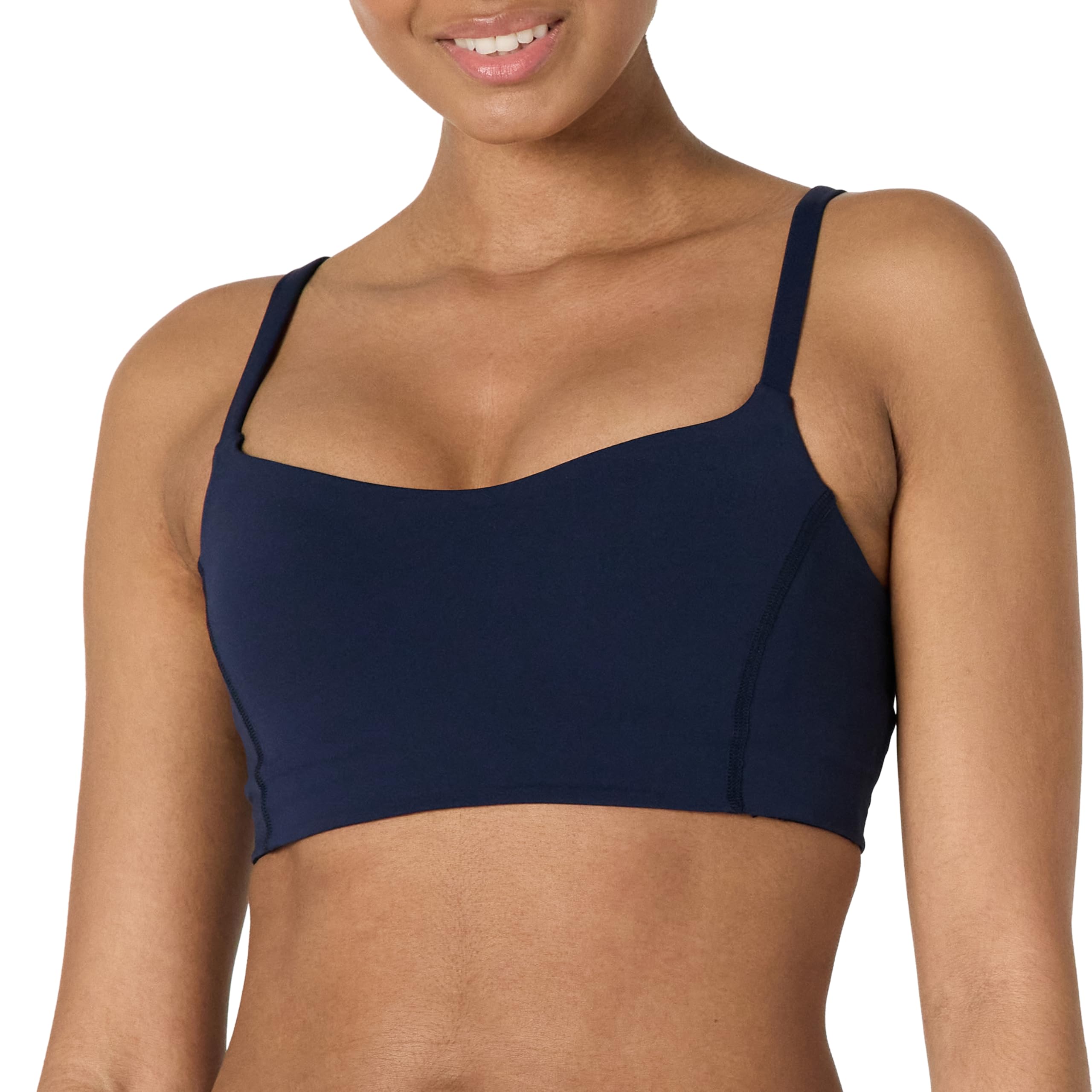 Amazon Essentials Women's Active FormFlex Buttery Soft Light Support Sweetheart Neck Yoga Sports Bra, Navy, XL