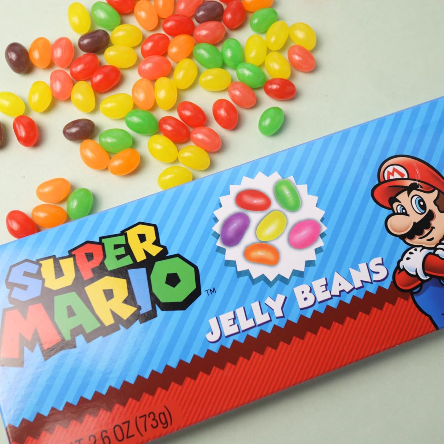 Super Mario Easter Basket, Pre-Filled Gift Set with Jelly Beans Candy, Frisbee, Paddle Ball Game and Coin Bank, 5 Items