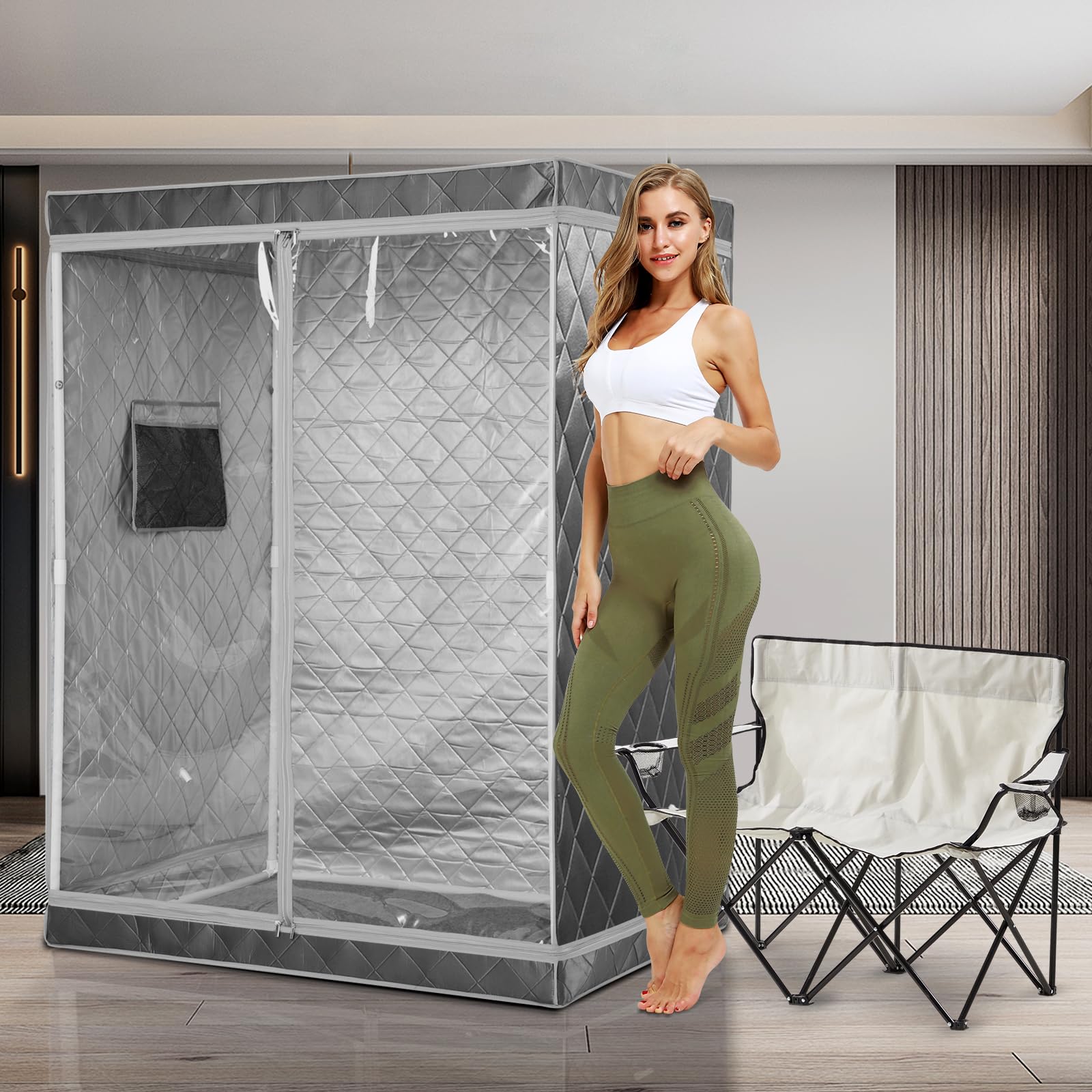 Tente de sauna à vapeur portable pour 2 personnes, pliable et légère pour la maison, 2 personnes, pliable, légère, pour la maison, chaise pliable pour 2 personnes, cuiseur vapeur non inclus