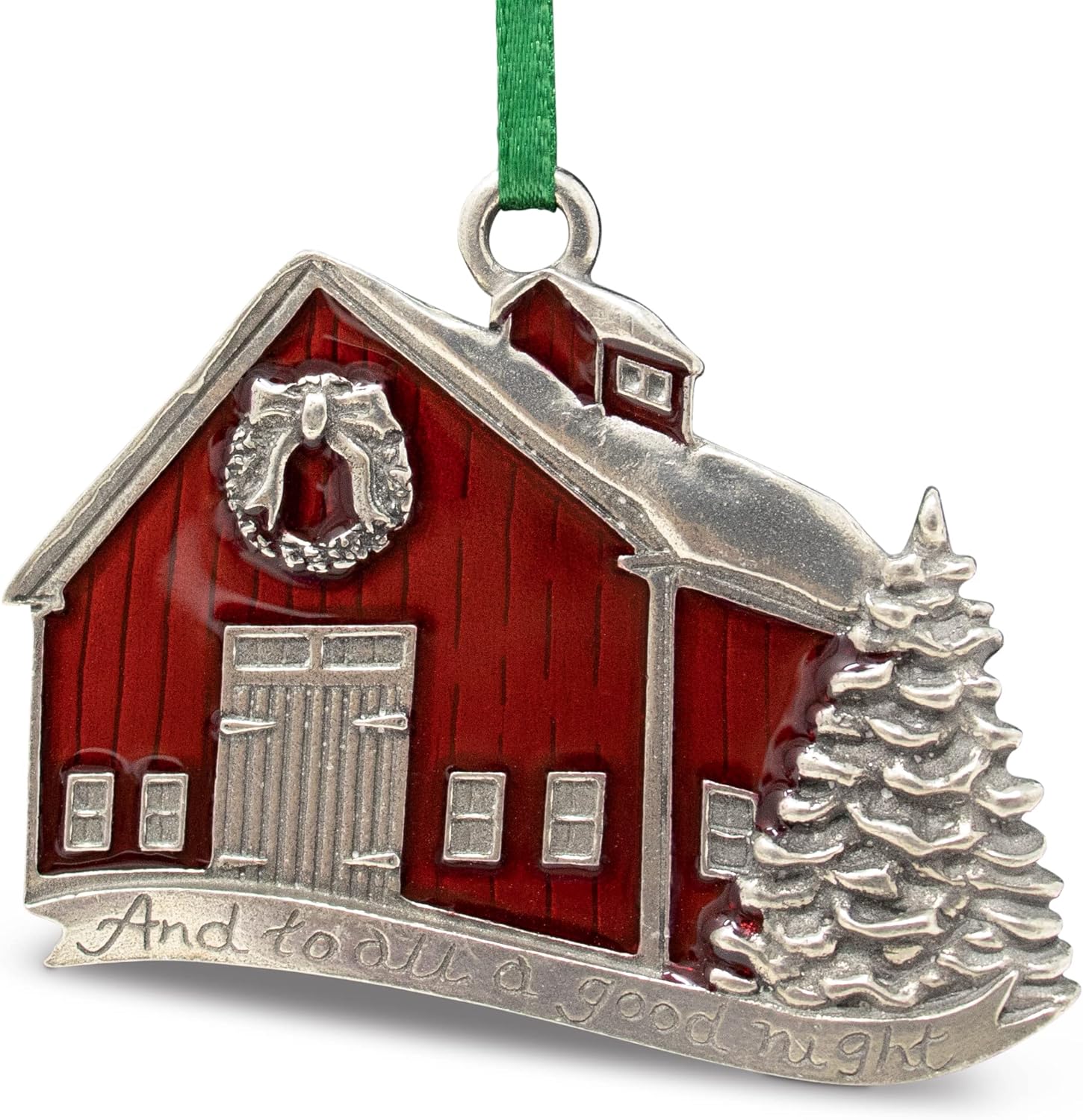 Danforth A Good Night 2014 Annual Christmas Ornament (Red Barn) – Handcrafted Pewter Christmas Tree Ornament – Satin Ribbon, 1 7/8” Tall by 2 ¼" Wide, Made in USA