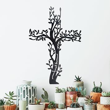 Ecqizer Unique Tree of Life Wall Cross, Artistic Cross Wall Decor, Ideal for Home & Kitchen, Subtle Wall Sculpture Art, 16 A 11 Inch, balck