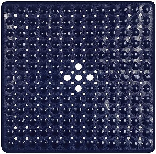 YINENN Tapete de ducha cuadrado de 21 x 21 pulgadas con ventosas y agujeros de drenaje, antideslizante y lavable para duchas (azul oscuro)