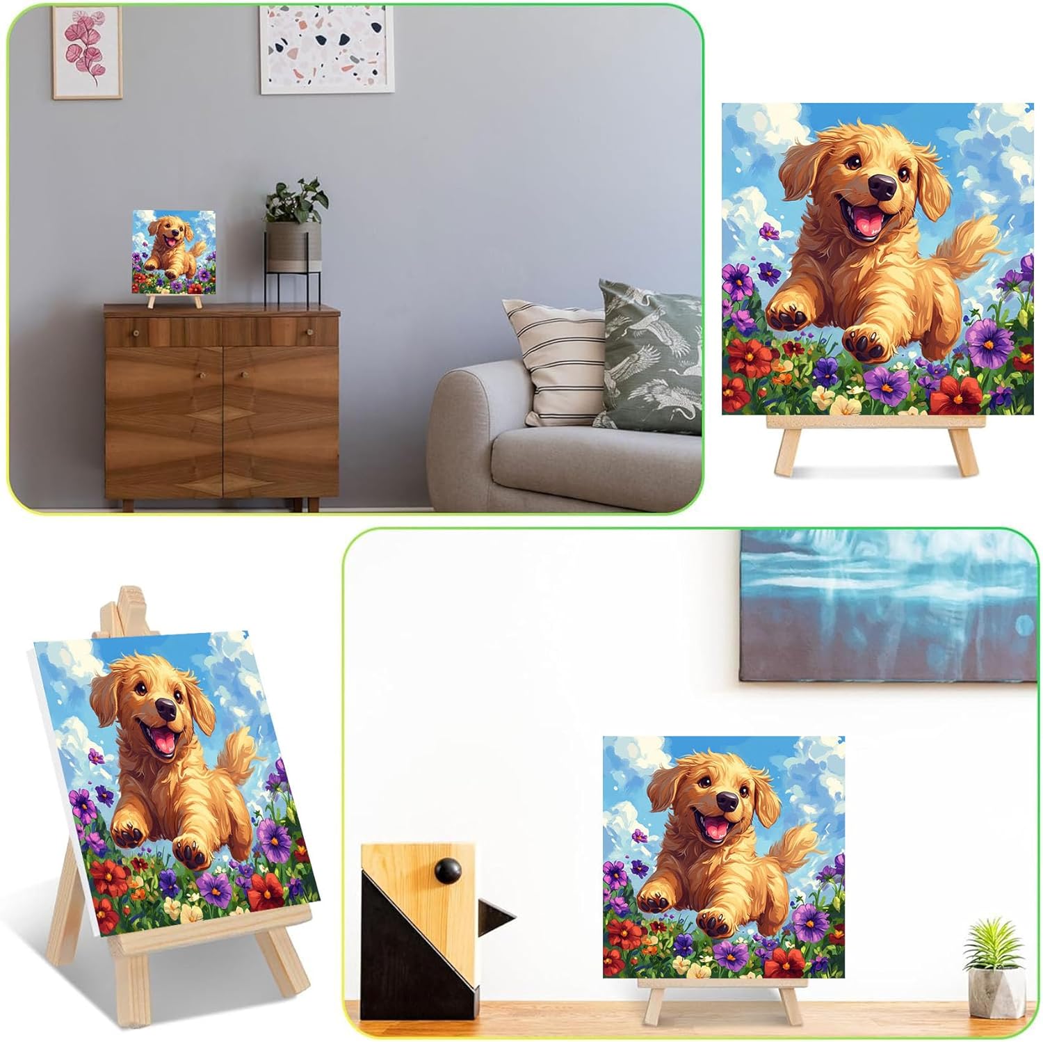 Dog Paint by Numbers Kit for Kids with Frame - Cute Dog Paint by Number for Kids, Kid Painting by Number Kits Age 8-12 for Home Wall Decor 8X8inch (with Wooden Easel)