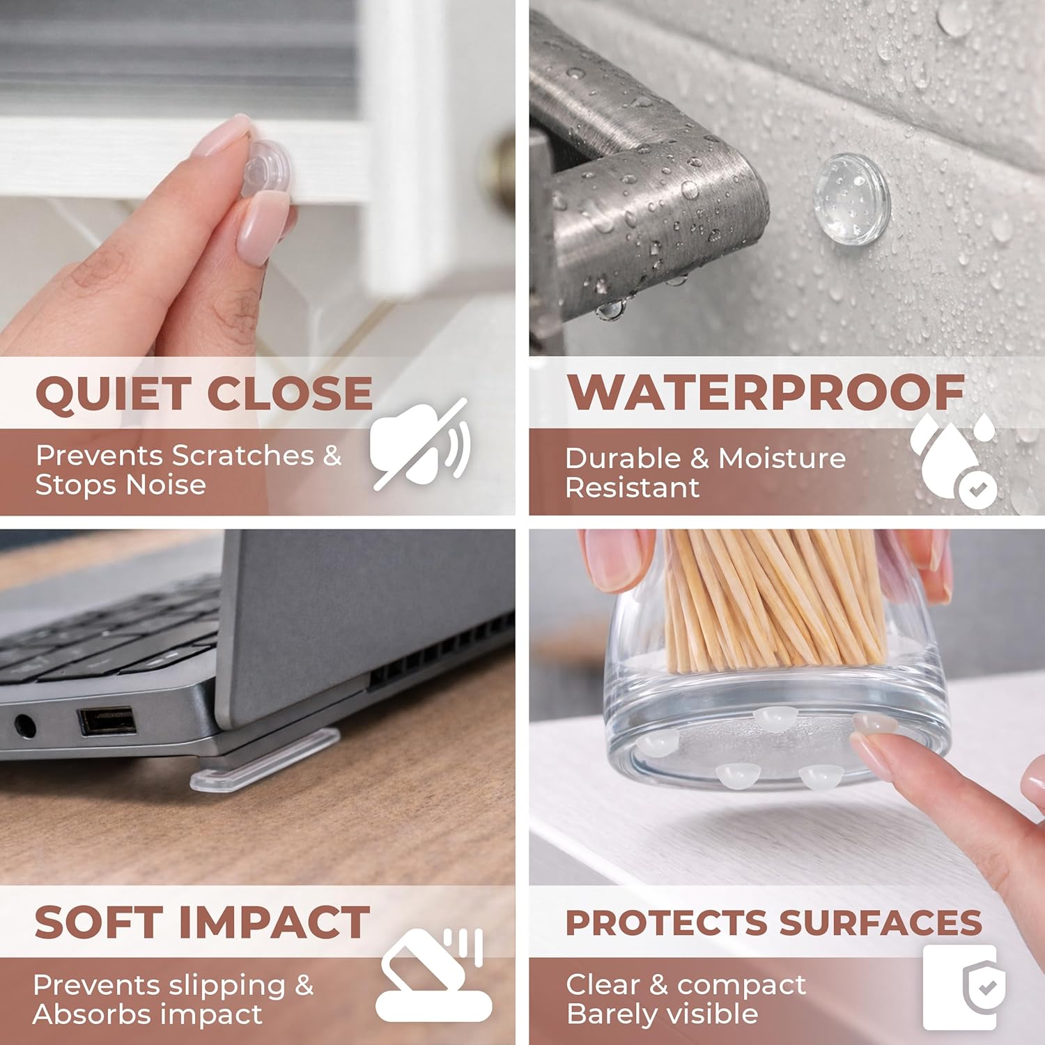 Clear Cabinet Door Bumpers, 106 Pack, 4 Shapes, Self-Adhesive Silicone Pads, Sound-Dampening Protectors for Cabinets, Drawers, Furniture, Walls, and Door Handles