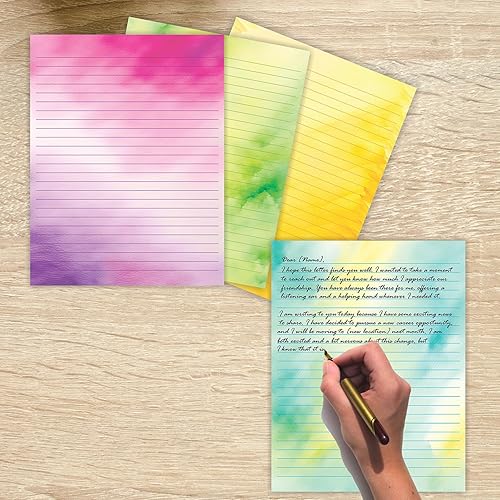 Miniatura 6 de PARTH IMPEX 56 hojas de papel de escritura rayado en acuarela de 8.5 x 11 pulgadas, papel de impresora de papel de papelería a rayas tamaño carta,