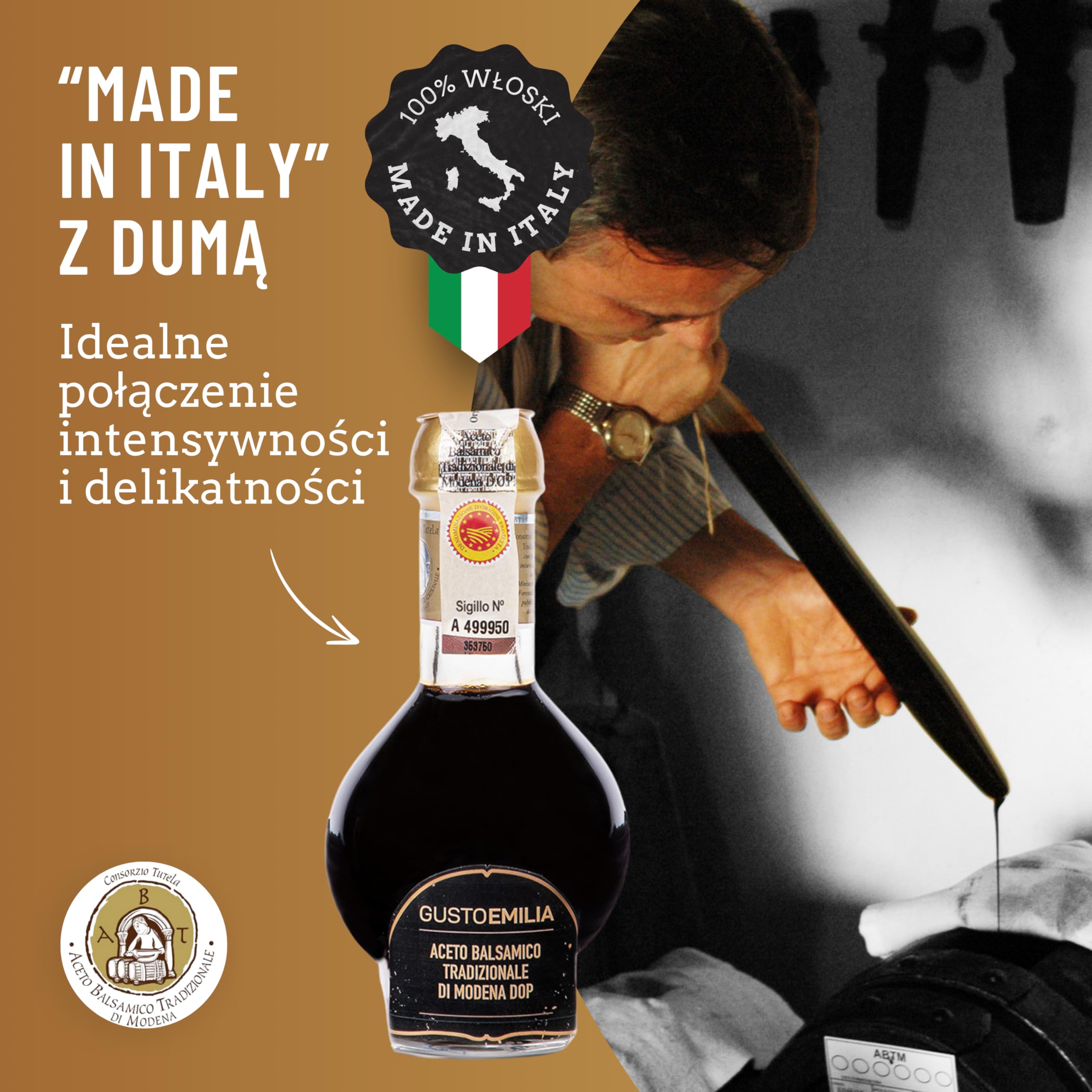 GUSTOEMILIA Tradycyjny 12-letni Ocet Balsamiczny Modena IGP - Idealne Dopasowanie z Dojrzewającym Parmigiano Reggiano - Wyprodukowano we Włoszech 3,38 fl oz (100 ml)