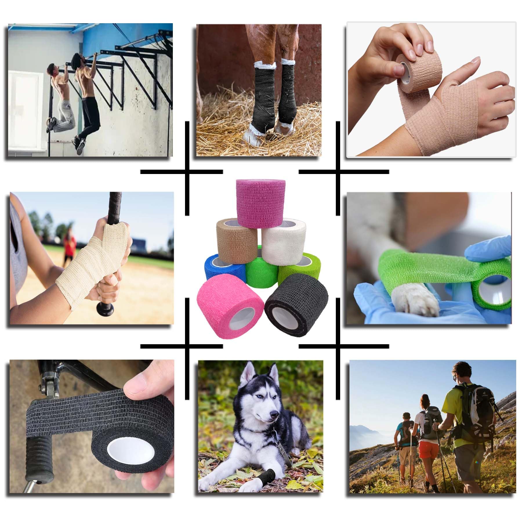Venda Autoadhesiva 10 cm x 4,5 m Rollos, Vendaje Cohesivo Elástico para Deportes y Mascotas, Negro