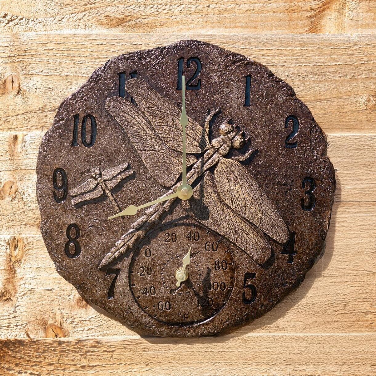 garden mile Reloj de Pared de libélula rústica Vintage Cocina, salón, jardín o terraza, con termómetro de Pared Moderno