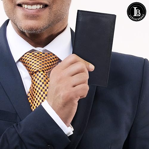Vista 7 de Leatherboss - Funda delgada de piel auténtica para chequera para hombres y mujeres, color negro, Negro