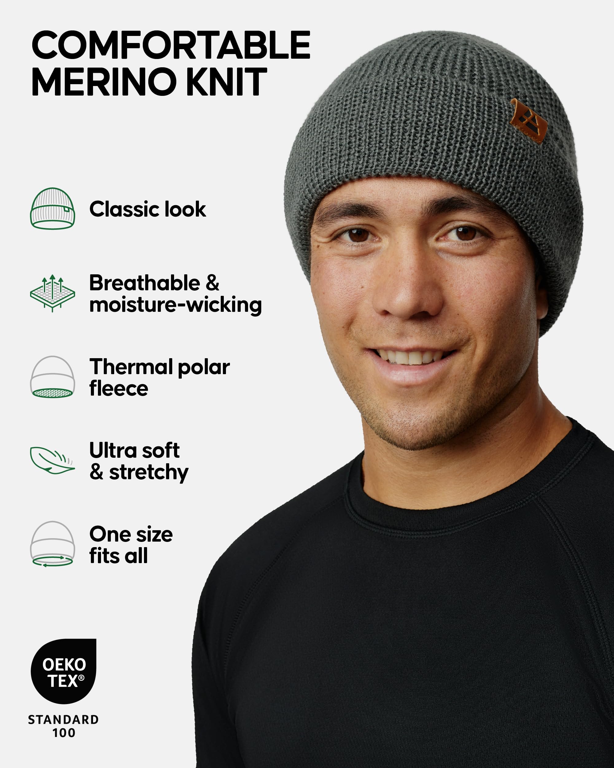 DANISH ENDURANCE Berretto Beanie in Lana Merino con Fodera in Pile, Berretto a Maglia, Berretto Invernale Uomo e Donna