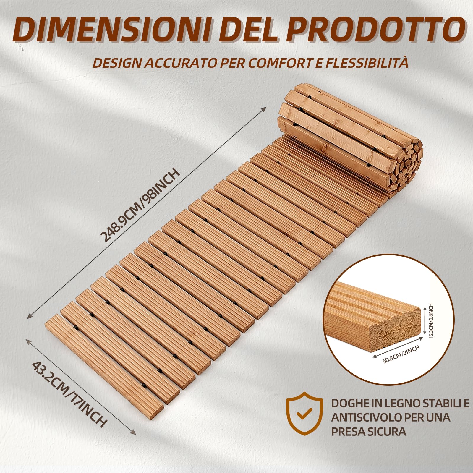Holzweg - Percorso da giardino arrotolabile, in legno di cedro, 2,4 m