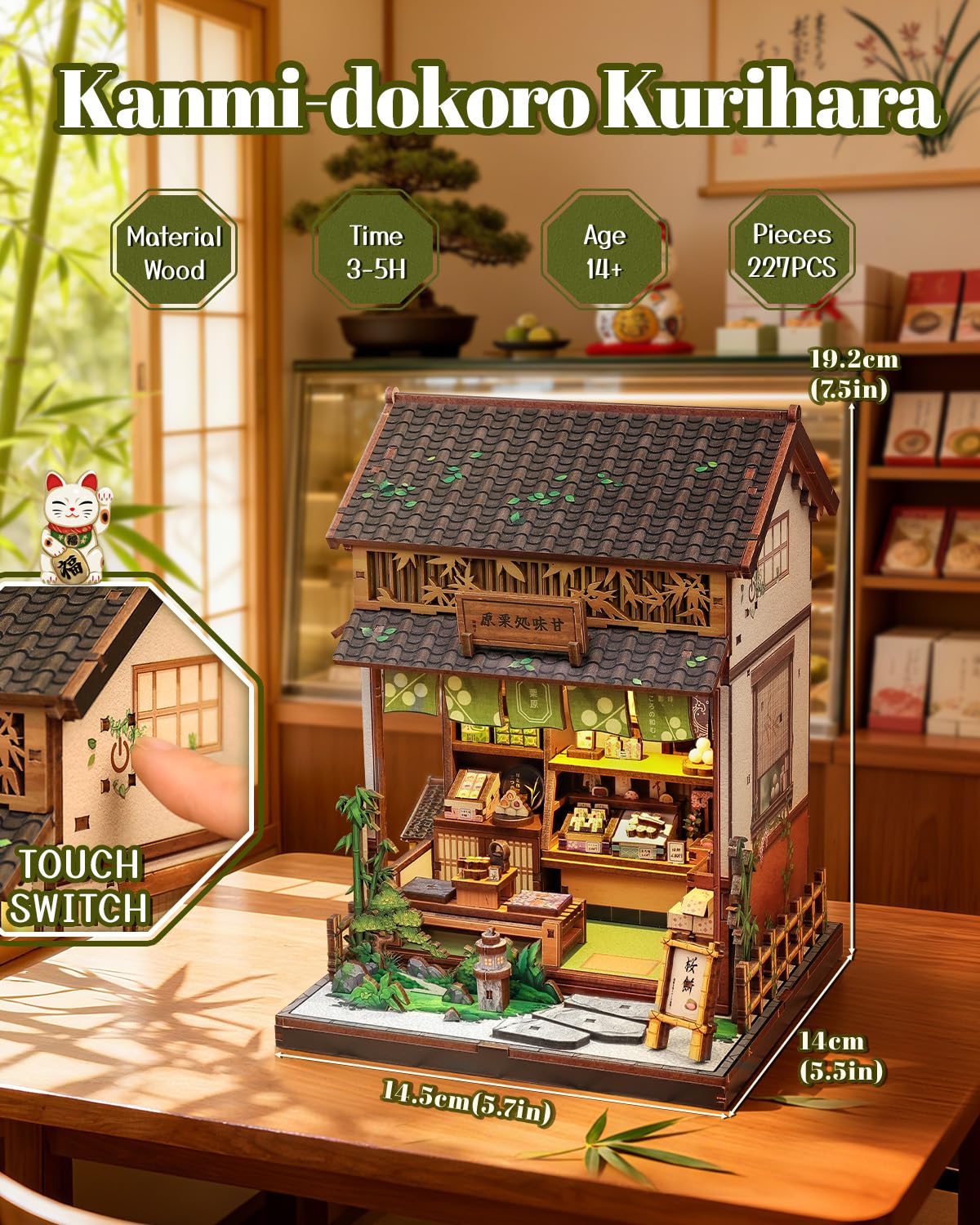 Endless Limit Book Nook Kit, DIY Miniature Japanese Wagashi Shop, 3D Wooden Puzzle Dollhouse with LED Lights - Image 2