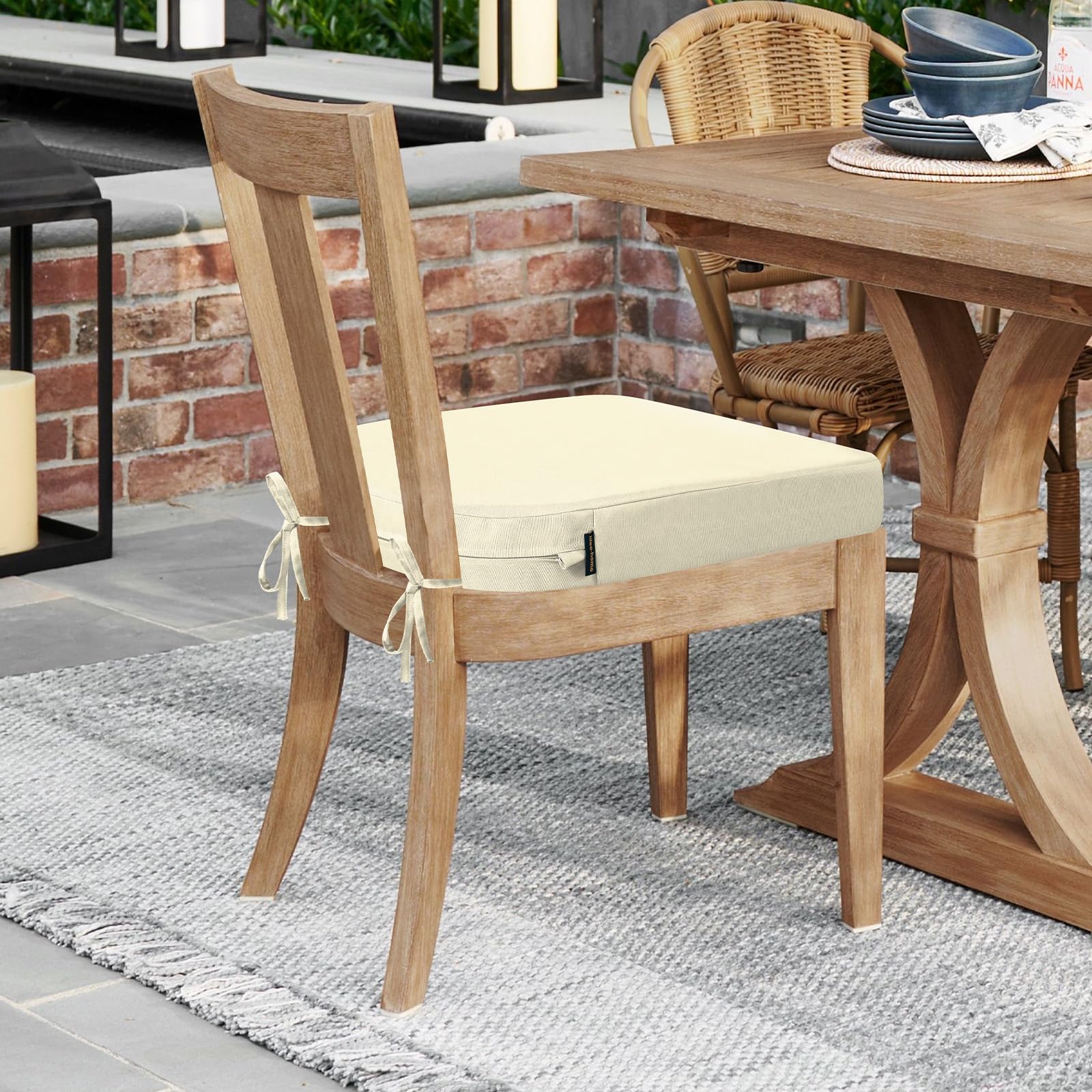 Juego de 2 cojines para sillas de jardín de exterior de 7 cm de grosor, impermeables, con lazos, para muebles de exterior, almohadillas para sillas de comedor en forma de U, 50 x 50 cm