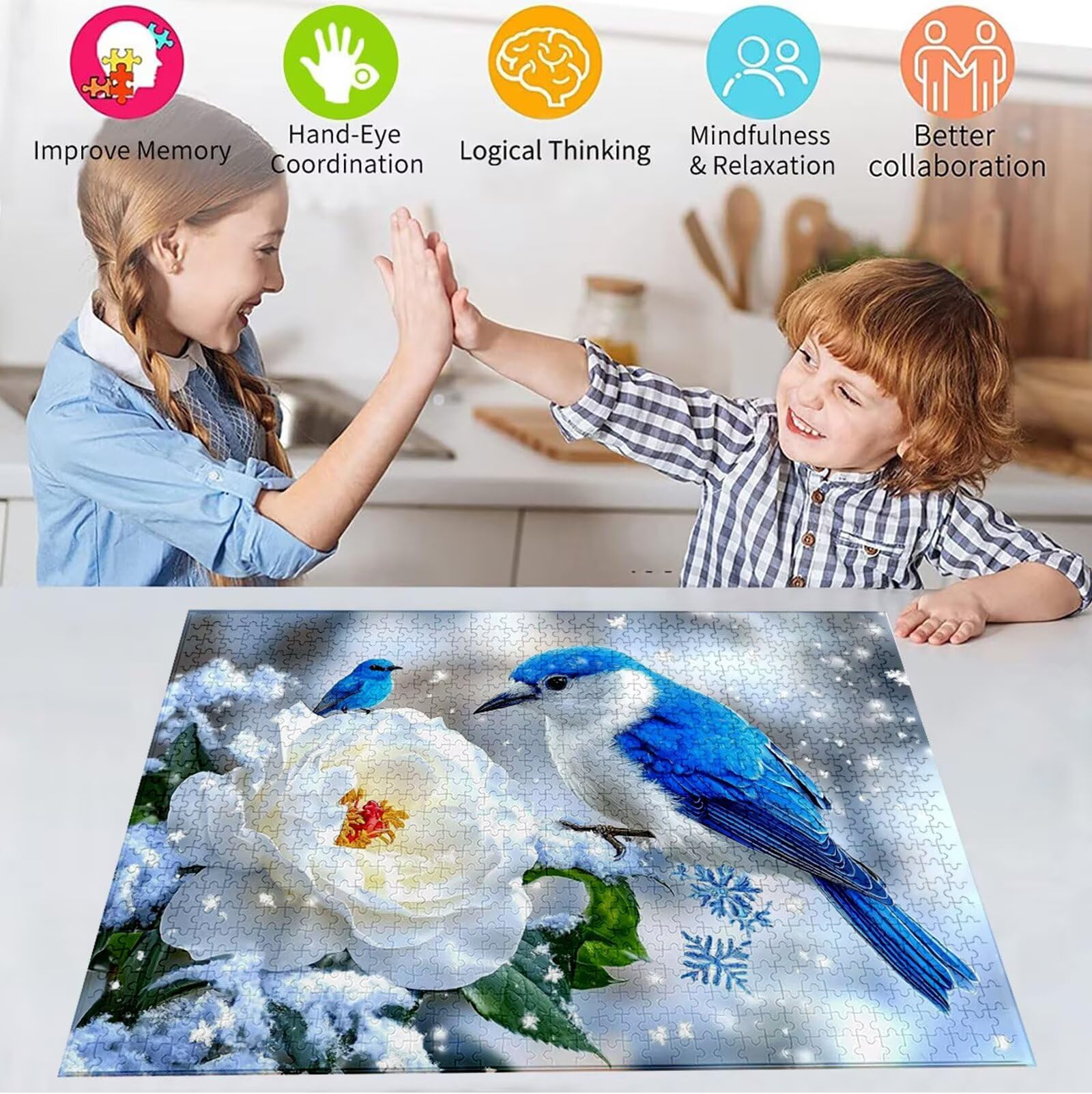 Puzzle Fiore Puzzle 4000 Pezzi Jigsaw Adulti DIY Classici Gioco, Puzzles a Forma di Uccello, Giochi Rilassamento e Intelligence per Ragazzi 14 Anni 141x87cm/4000 pcs con Scatola Regalo in Legno H-5929