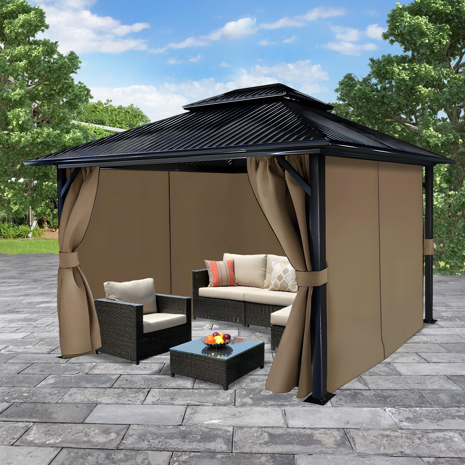 COWVIE 4-Panel 12' x 14' Gazebo Replacement Curtains, Patio Privacy Sidewalls with Double Zipper - Image 8