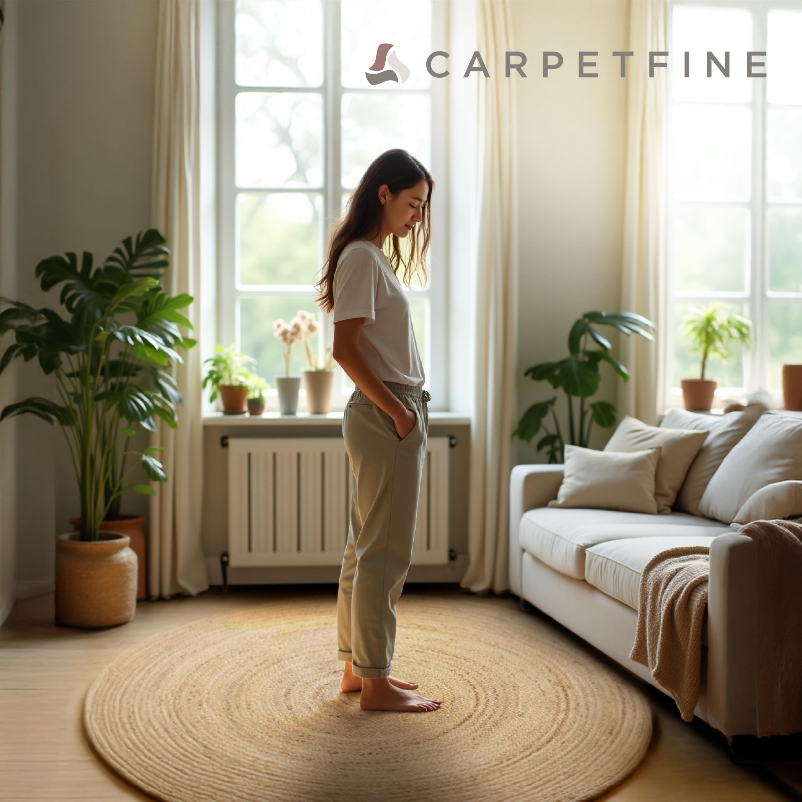 carpetfine Tapis de Jute Nele Ronde Beige Ø 60 cm | Tapis Moderne pour Le Salon et la Chambre à Coucher