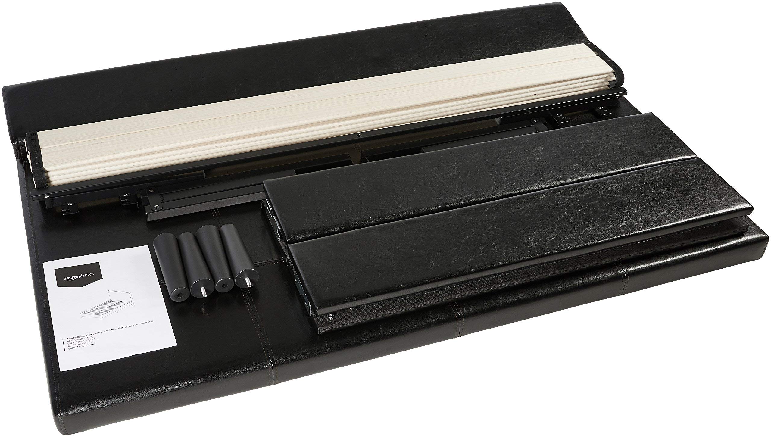 Amazon Basics Faux Leather Upholstered Platform Bed Frame with Wooden