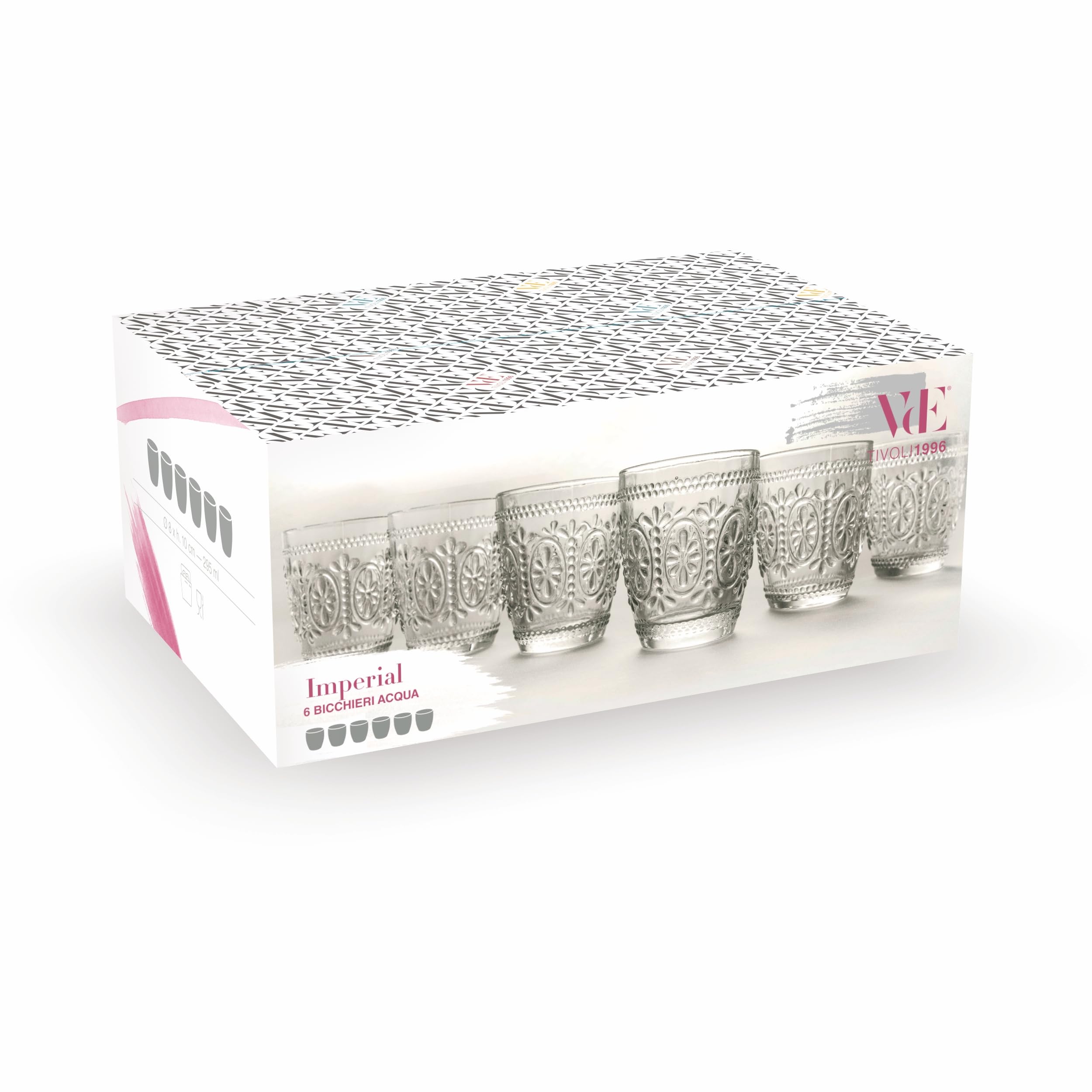 Imperial - Juego de 6 vasos de agua de cristal transparente, 295 ml