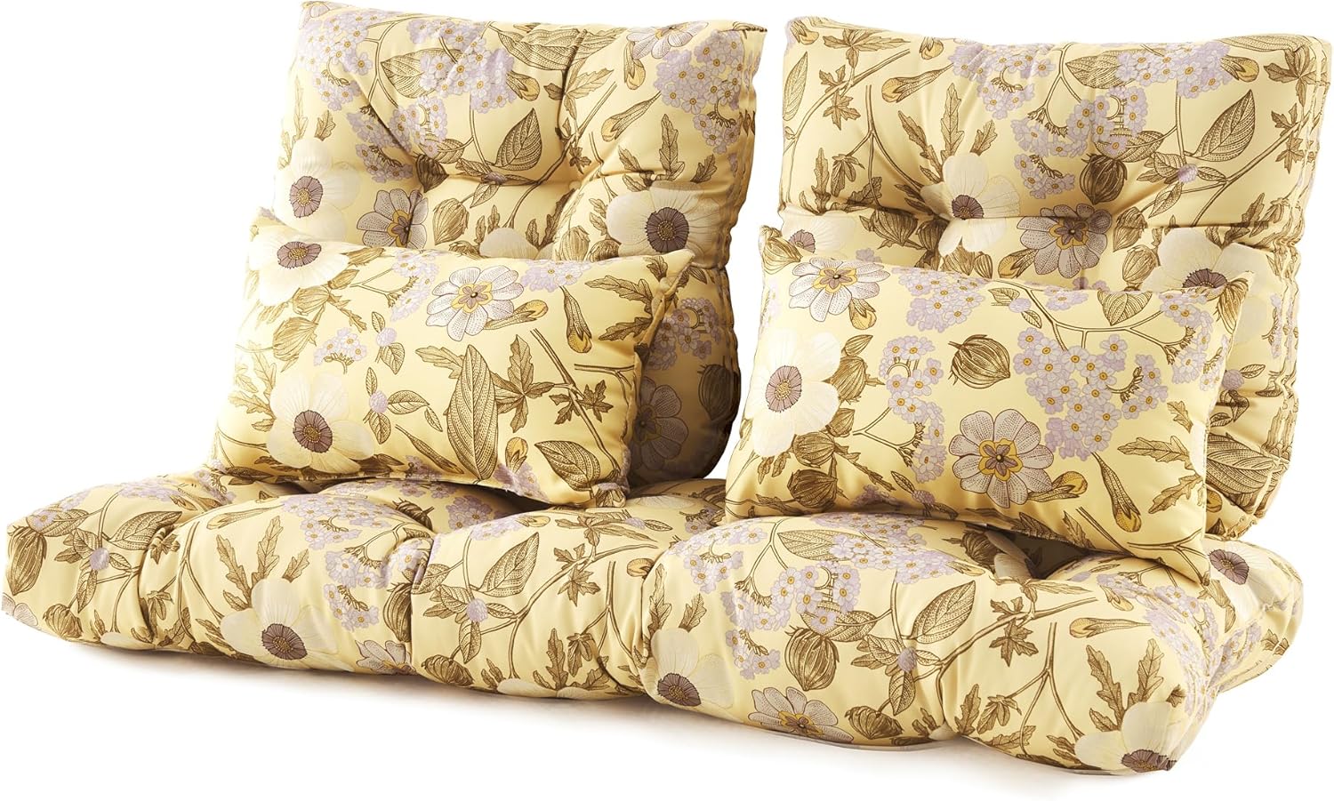 ARTPLAN Outdoor Loveseat Cushions,5 Piece Wicker Chair Cushions Set,Tufted Cushons for Wicker Bench Patio Furniture,Floral