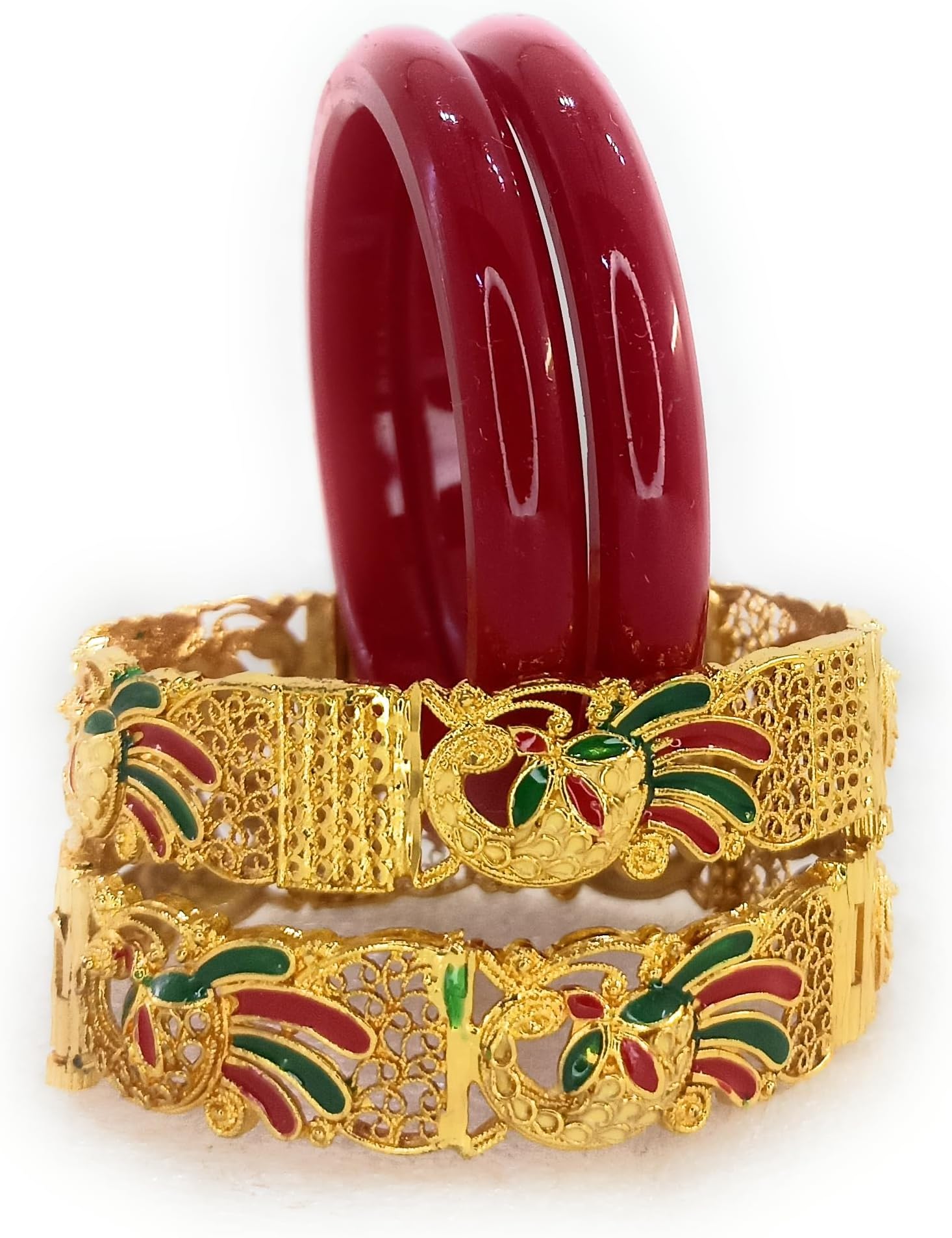 SBS Meenakari Work, Micro Plated Openable Peacock Work Bracelets and Red Seep Bangles for Women and Girls