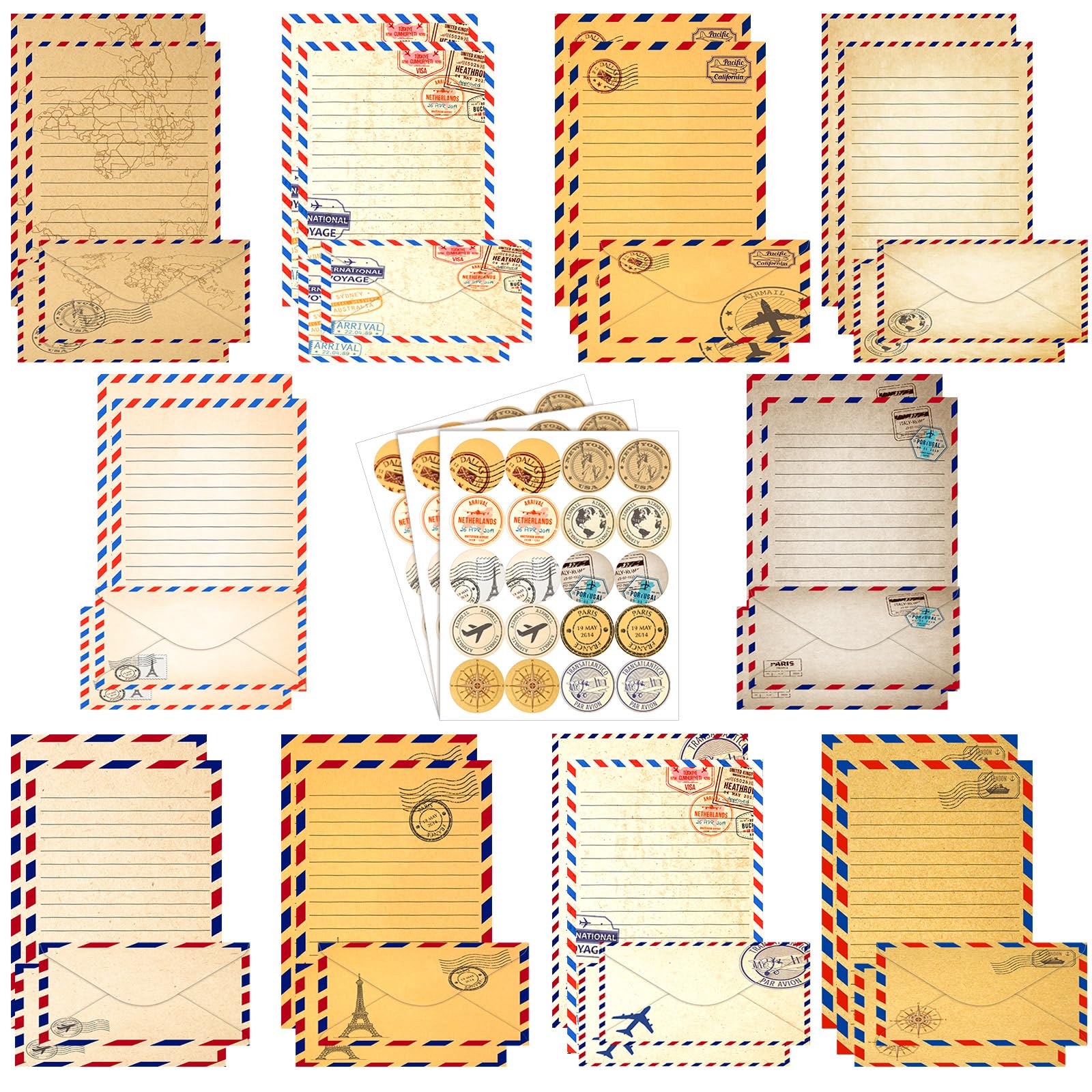 TaoBary 160 Pcs Vintage Travel Stationery Paper and Envelopes Set