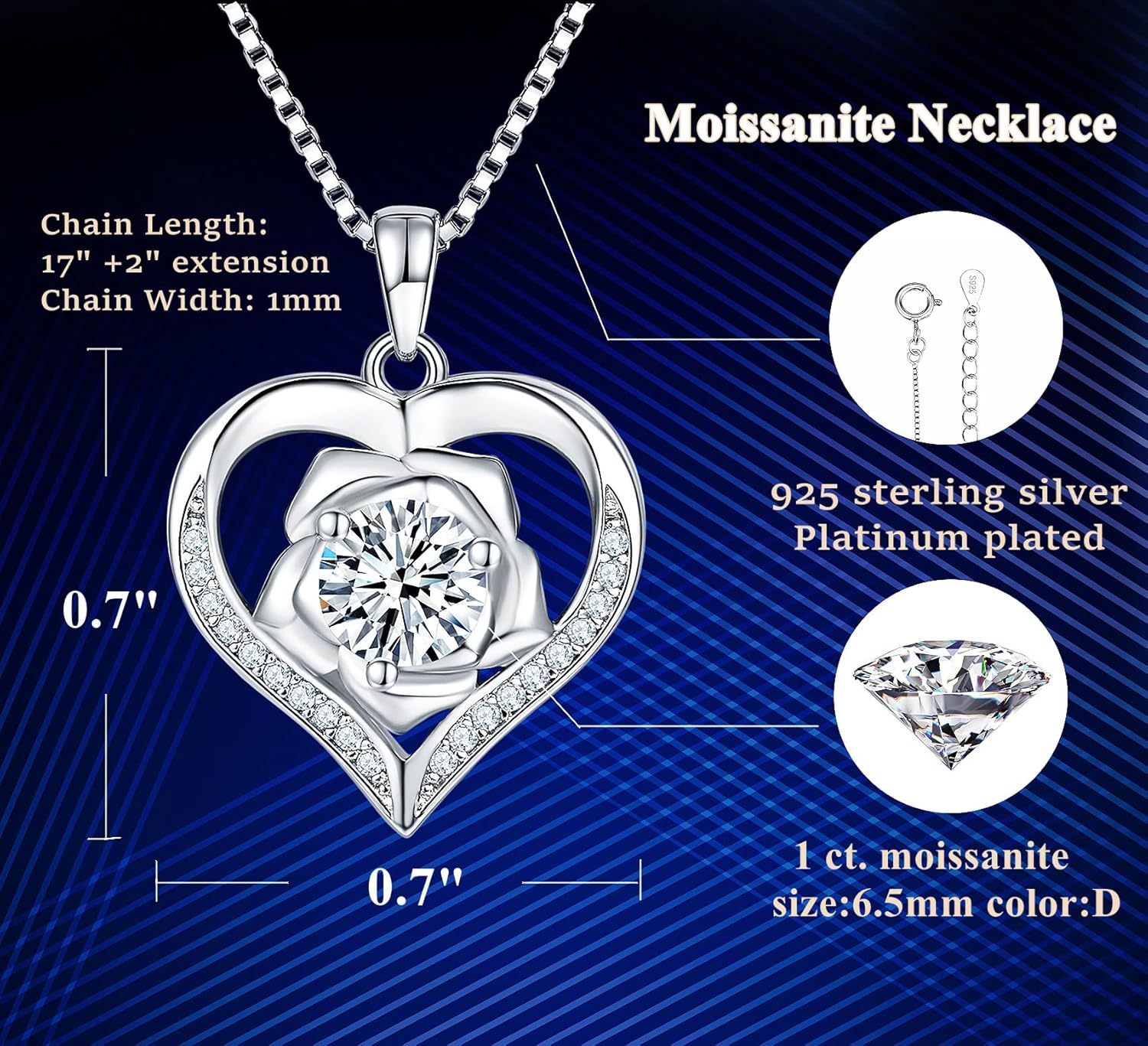 Heart Necklace Gifts for Women Wife, 925 Sterling Silver Necklace, 1-2 Carat Moissanite Pendant Necklace, Anniversary Jewelry Gift For Wife, Birthday Gifts for Girlfriend Her - Image 2