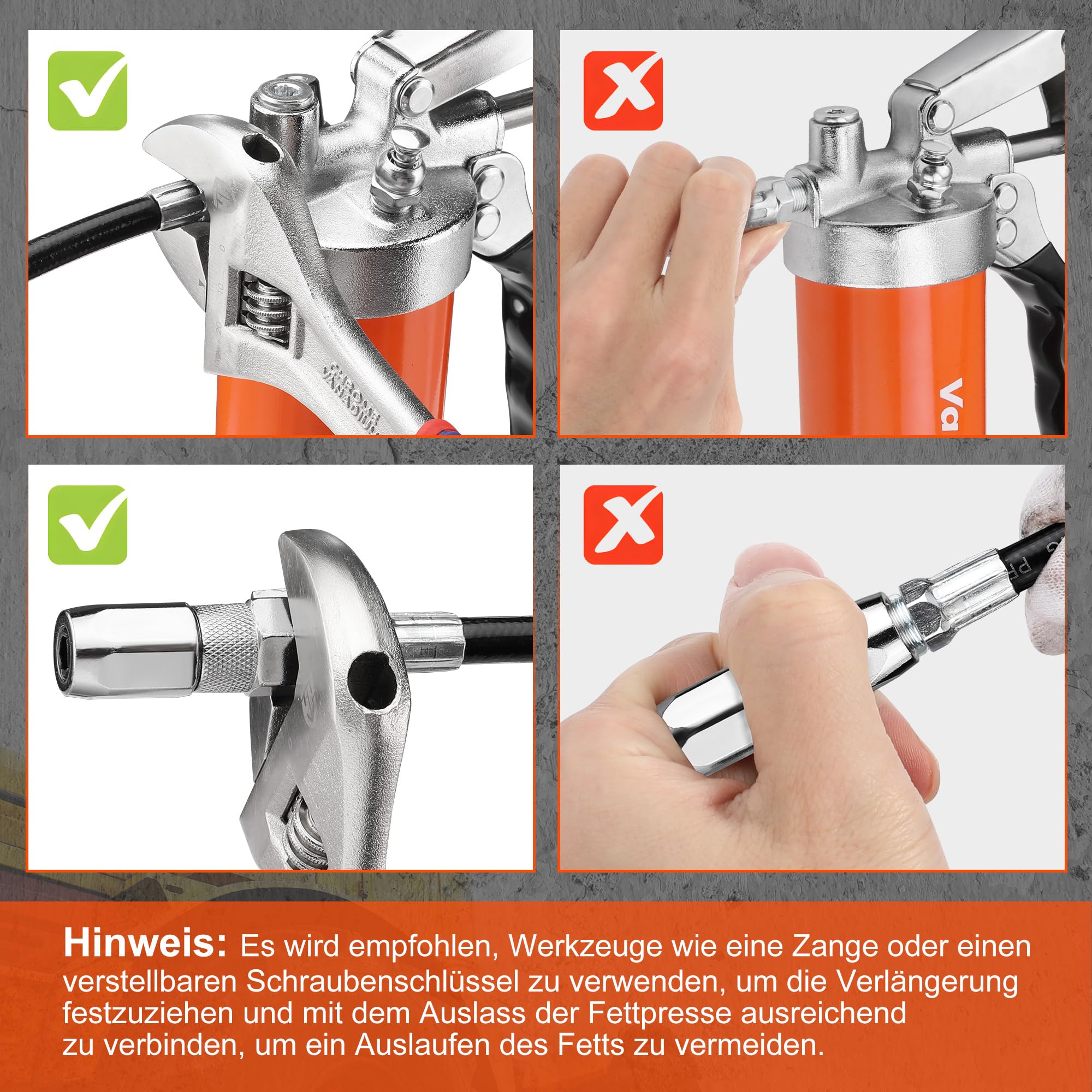 ValueMax Fettpresse 6000 PSI, Hochdruck-Handfettpresse mit 24/45 cm flexiblem Schlauch, Fettpresse für 400 ml Kartusche, inklusive 2 Metallrohre (11/14,5 cm) und 5 Düsen
