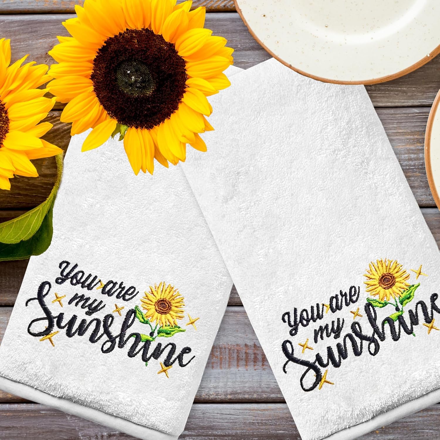 Sunflower Hand Towels for Bathroom Set of 2, Sunflower Spring Bathroom Decor, You are My Sunshine Cotton Soft Embroidered Hand Towels for Kitchen Bath 14x30 Inches, Summer Farmhouse Decor - Image 3