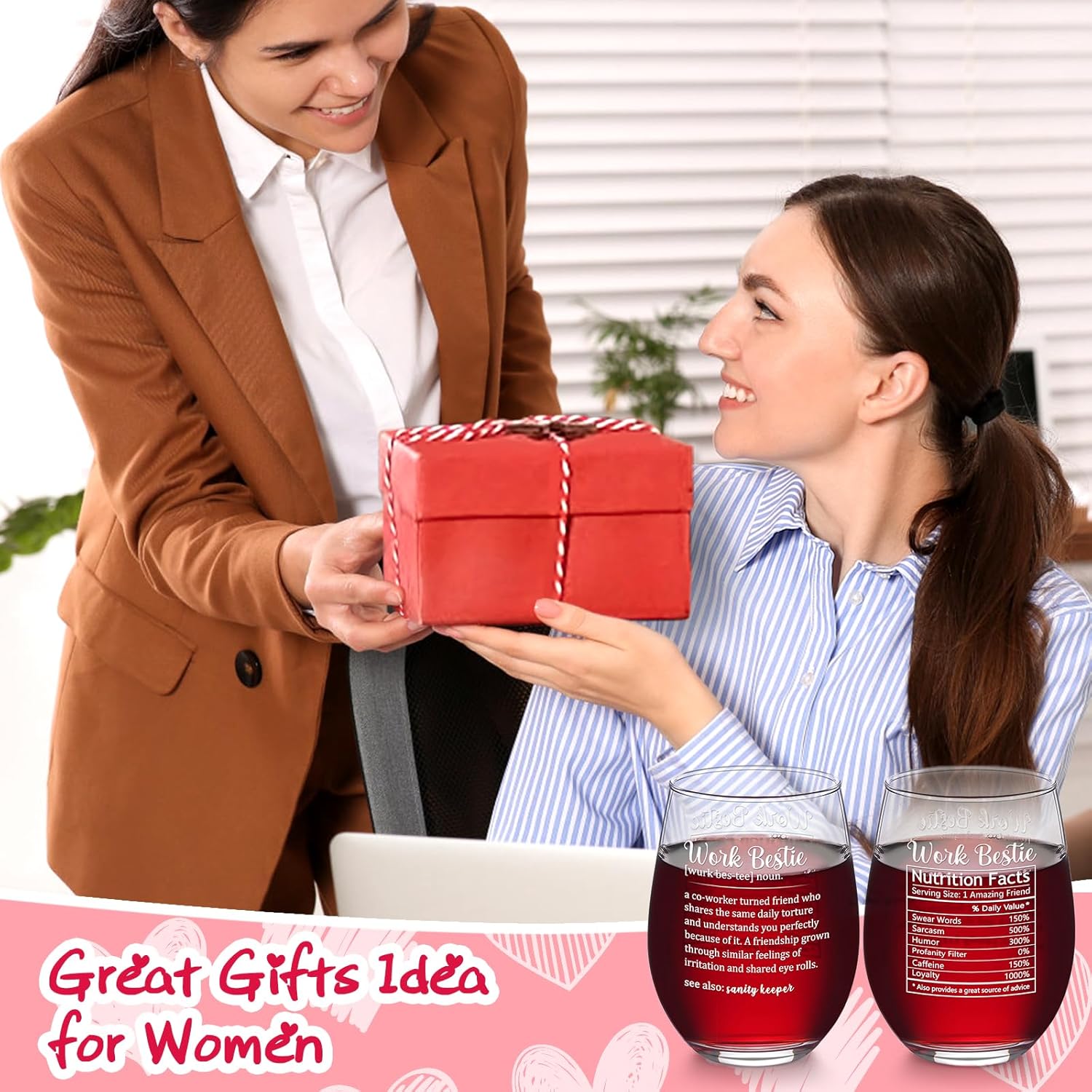 Futtumy Work Bestie Gifts for Coworker Women, Work Bestie Definition Wine Glass, Coworker Office Birthday Christmas Gifts for Women Friend Leaving Farewell Party, 17 oz/500 ml - Image 6