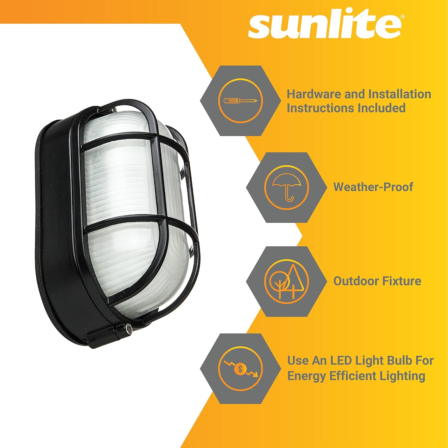 Sunlite 47020 Oval Wall Mount Outdoor Fixture, 60 Watts Max, 120 Volts, Outdoor, UL Listed, Black, for Carport, Commercial & Garage