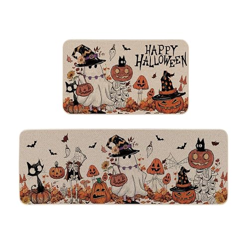 Moutina Happy Halloween Ghost Mushroom Pumpkin Skeleton Decorative Kitchen Rugs