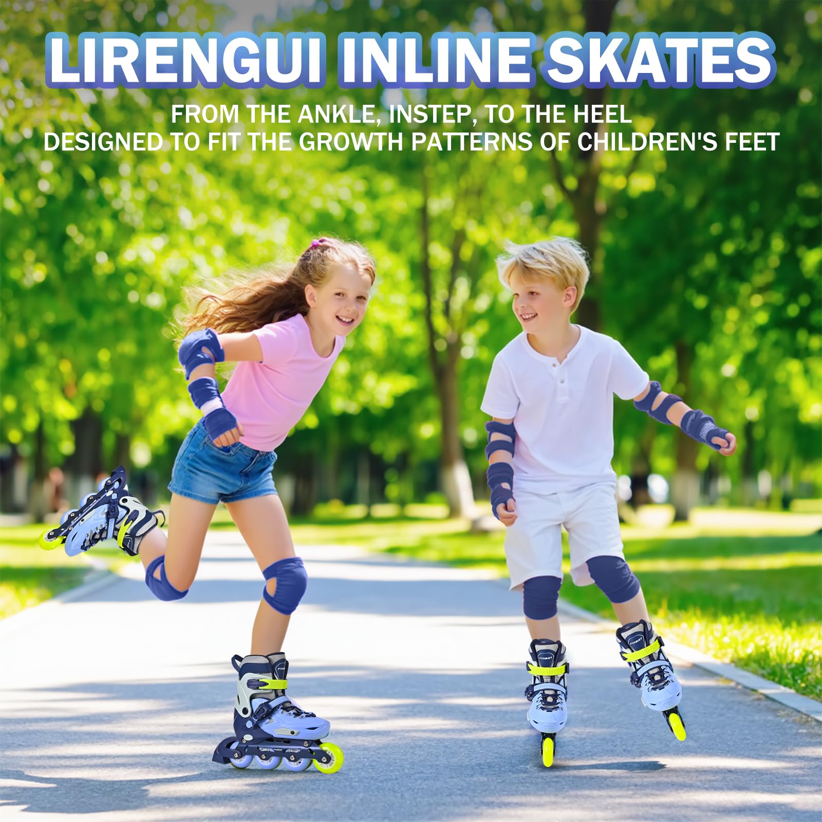 Réglables Patins à roulettes en Ligne pour garçons et Filles, Patins à roulettes à 4 Roues pour Enfants et Adolescents avec Roues Lumineuses pour Les Sport, Bleu Vert