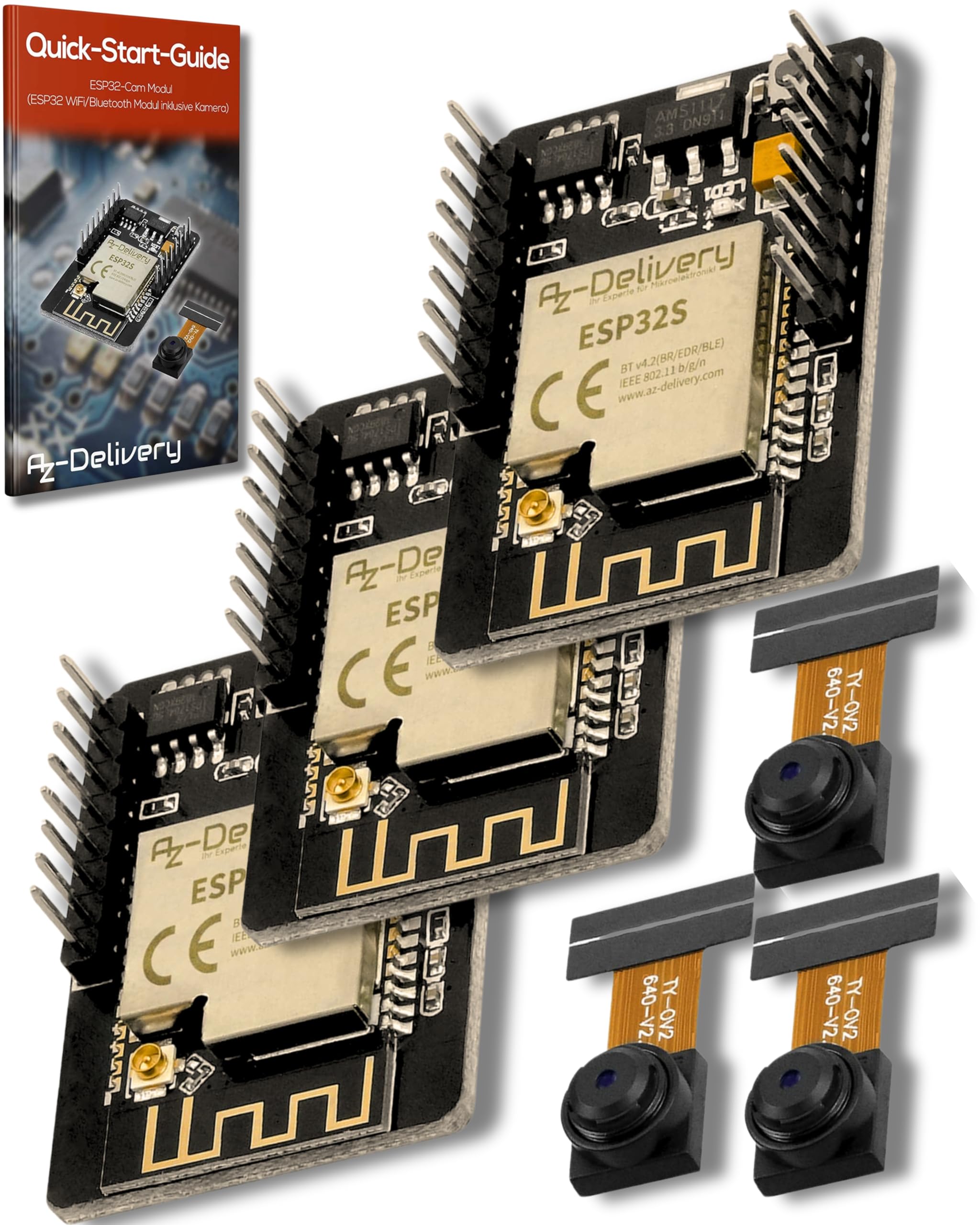 AZDelivery 3 x Modulo ESP32 Cam OV2640 + WIFI Bluetooth ESP32 5V con Dual-Core CPU a 32 bit e con Camera Development Board da 2MP compatibile con Arduino incluso un E-Book!