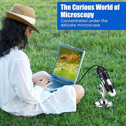 Miniatura 2 de Microscopio digital inalámbrico - Cámara de microscopios de mano de aumento de 1600X con soporte ajustable USB+Micro+Tipo-C Compatible con iPhone,