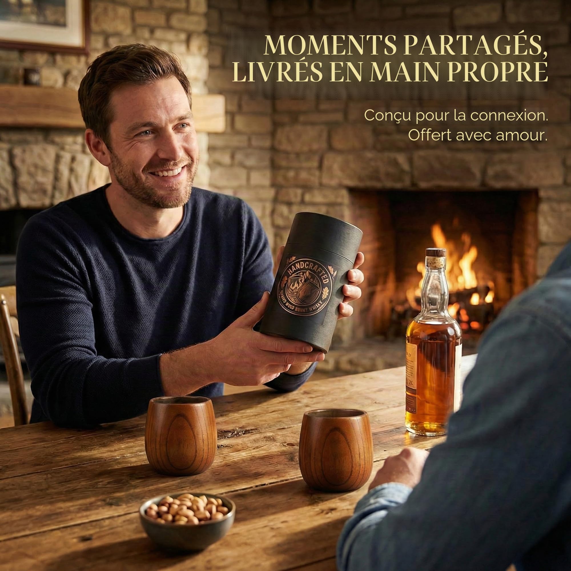 Verres à whisky en bois flammé, lot de 2 (300 ml) – Verres Old-Fashioned/Bourbon faits main – Cadeau incassable pour hommes et amateurs de whisky pour la fête des pères, anniversaire, Noël