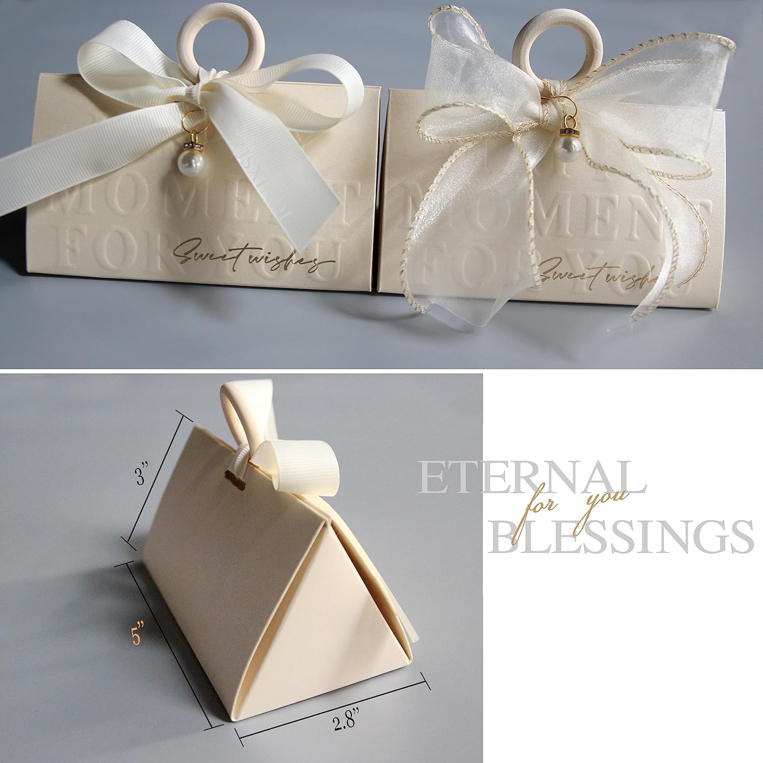ZJSXINDI 15 Pcs Favor Boxes Gift Wrap Boxes Pale Beige Gift Box 5"x 3" For Party Favor, Weddings, Bridal Showers, Bridesmaids... Gift Wrap Boxes Bulk for Crafting (white ribbons) - Image 6