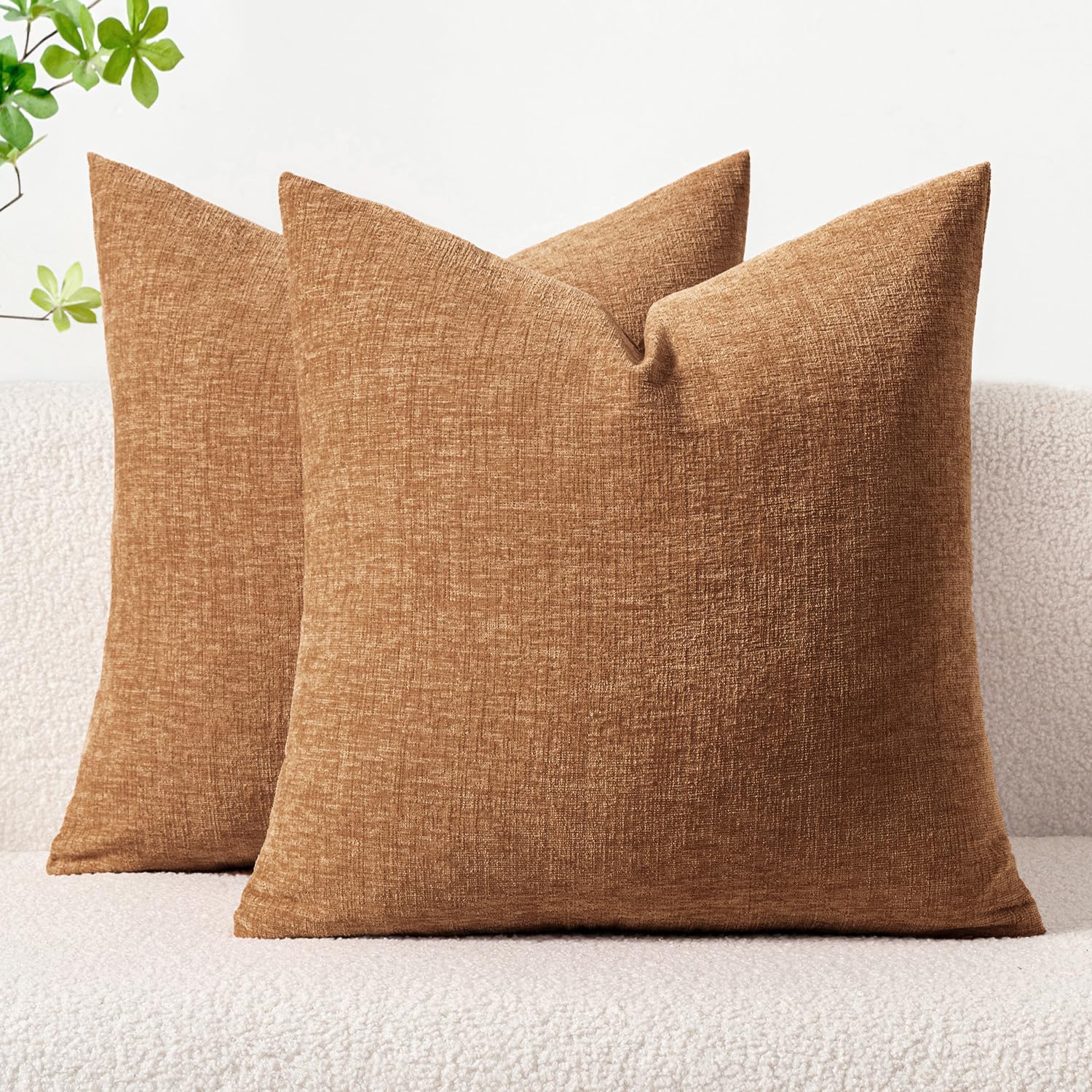 miulee pack of 2 brown throw pillow covers 24x24 inch soft chenille pillow covers for sofa living room couch solid dyed cases 24" x 24" (pack of 2) brown