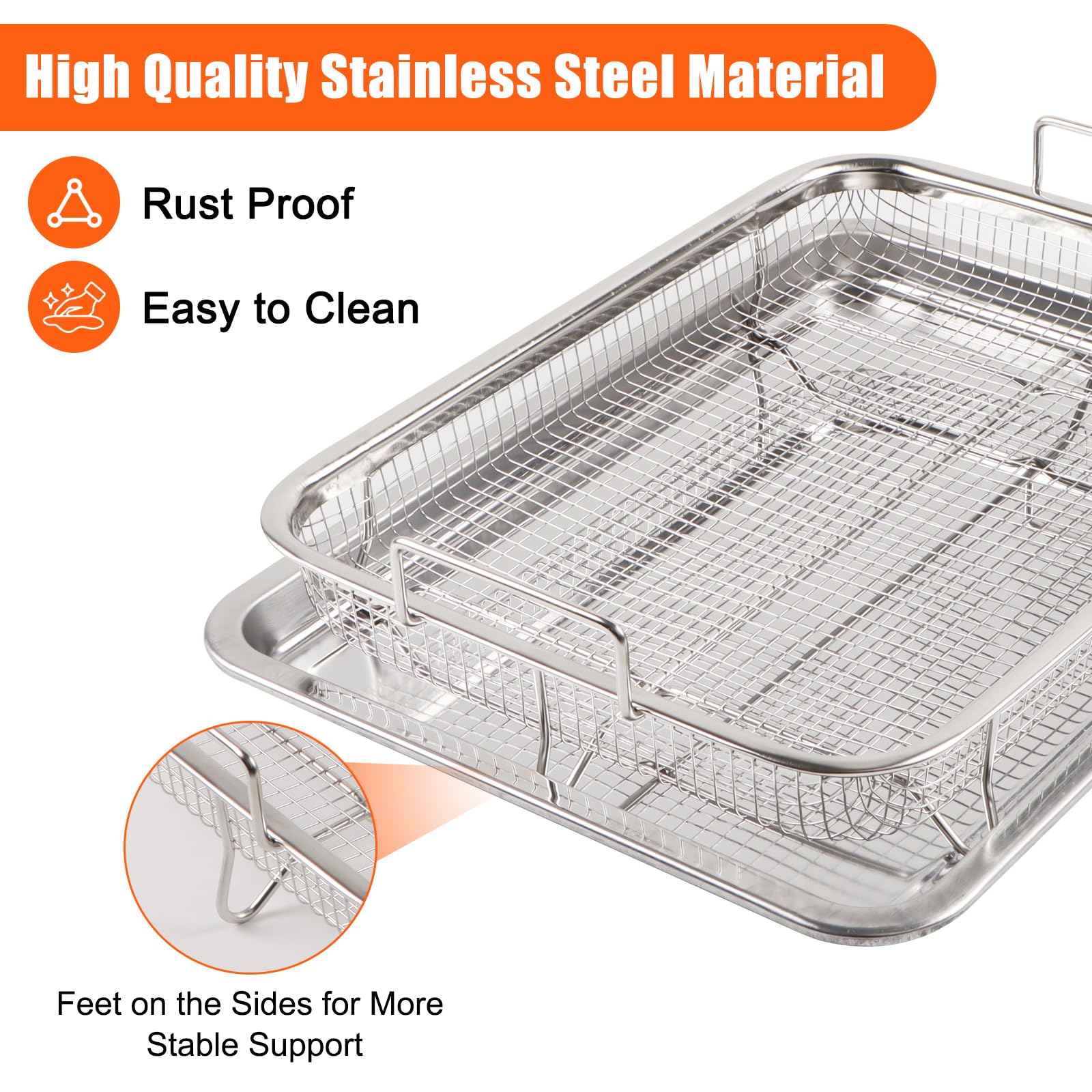 Stainless Steel Air Fryer Basket & Tray for Oven, 12.8" x 9.8", Rectangular, Silver — Amazon image 3