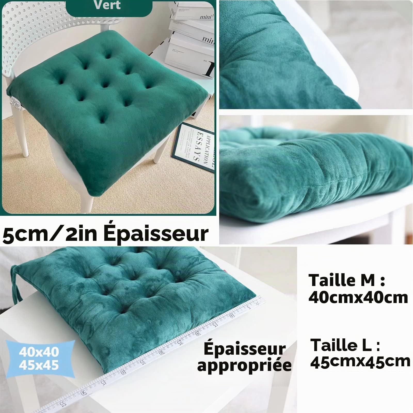 Galette de Chaise 45x45 Lot de 6, Coussin pour Salon de Jardin, Coussins de Chaise D'Inta Rieur avec AntidéRapant Lien, éPais Coton et Lin Galette de Chaise DéHoussable Vert Clair
