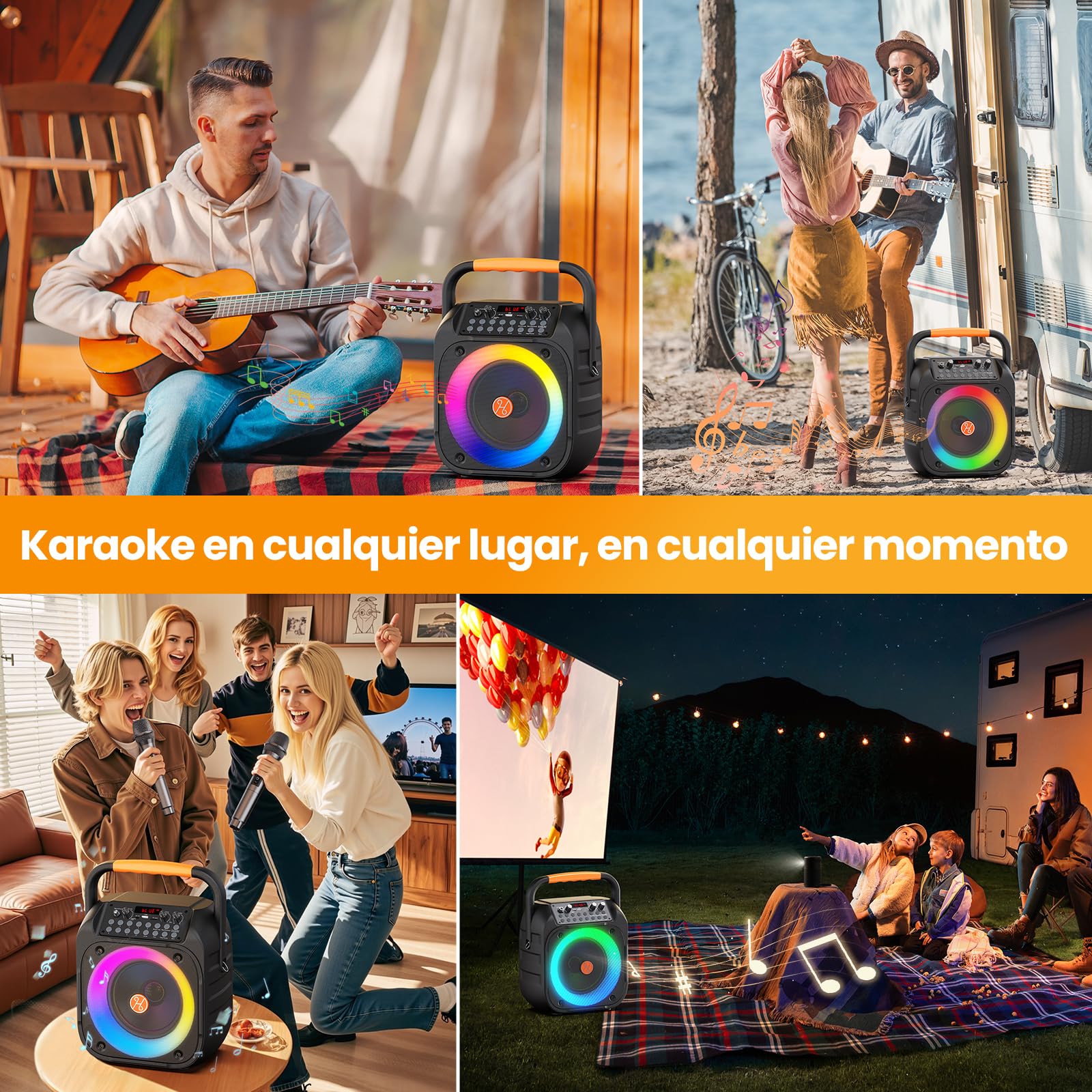 HWWR Máquina Karaoke Adultos, Karaoke Bluetooth portátil con 2 micrófonos inalámbricos, Ajuste Eco, Luces DJ, PA Sistema Altavoces Karaoke con Soporte TV/Rec/AUX/USB/TF Subwoofer 6,5 Pulgadas