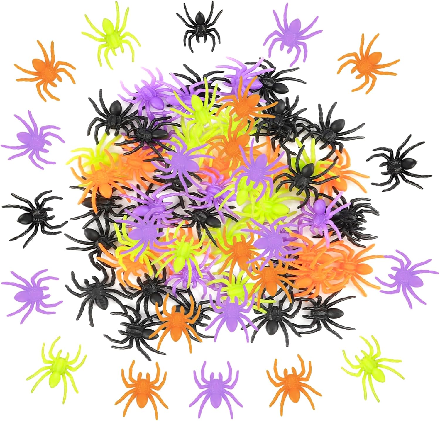 Plastic Spiders Halloween Decorations, 100PCS Realistic Halloween Spider, 4 Colors Fake Spiders, Mini Small Scary Spiders Toys Halloween Prank Props for Halloween Home Indoor Party Decorations Favors Colorful 2cm-100pcs