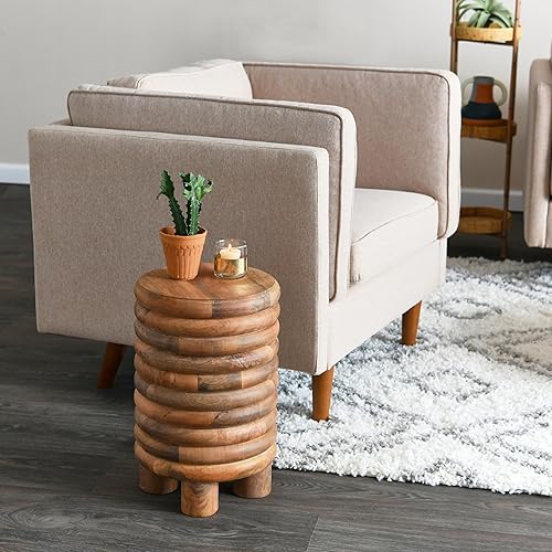 Miniatura 7 de Creative Co-Op Dossier - Taburete de madera maciza de inspiración vintage para usar, taburete con acabado natural