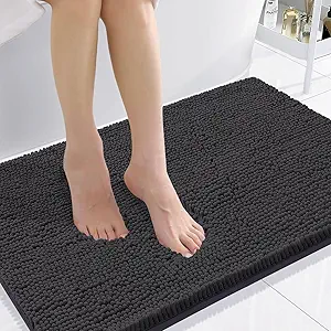 Smiry Luxury Chenille Bathroom Rugs 36x24, Extra Soft and Absorbent Shaggy Bath Mat, Machine Washable, Non-Slip Plush Carpet Runner for Tub, Shower, and Floor, Home Decor Accessories, Charcoal Grey