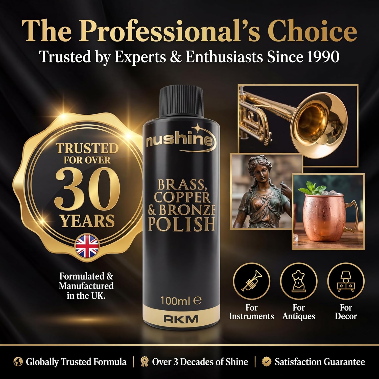 Nushine Brass, Copper & Bronze Polish 3.4 Oz - Ecofriendly, Solvent Free & Contains Anti Tarnish Agent to delay Future Tarnish