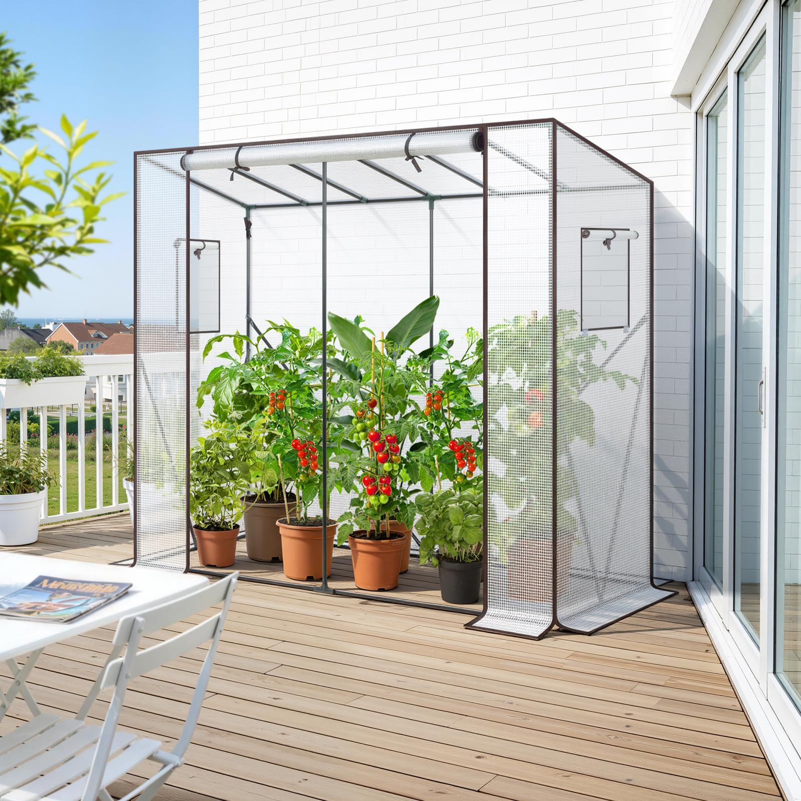 Ohuhu Gewächshaus Tomatengewächshaus für Pflanzen 200x77x170 cm | Stabil & Winterfest | UV Stabilisierte | Begehbares Foliengewächshaus Tomatenhaus mit PE-Abdeckung für Garten & Balkon