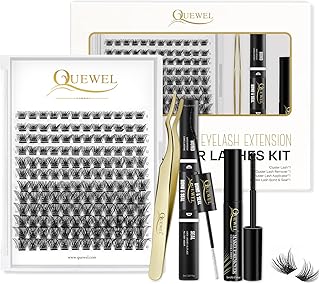 DIY Eyelash Extensions Kit, 144 Pcs, Clusters Eyelash Applicator Tool, Eyelash Clusters Bond and Seal Super Hold, Clusters Lash Glue Remover Easy to Apply at Home(QU-H-DH-01)