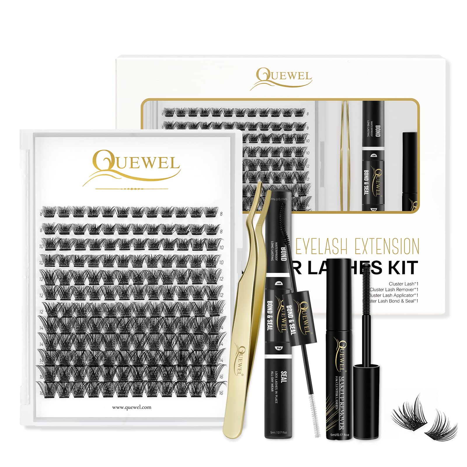 QUEWEL Cluster-Lashes 72 Pcs Individual-Lashes Wide Stem C/D Curl 8-16mm Length DIY Eyelash Extension Individual-Cluster-Lashes Natural&Mega Styles for Personal Makeup Use at Home (Mega-D-MIX8-16) — view 14