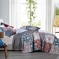 Vista 6 de Secgo - Juego de edredón Queen para cama - 100% algodón, edredón tamaño Queen, colcha burdeos (90 * 98 pulgadas) con 2 fundas de almohada, colcha